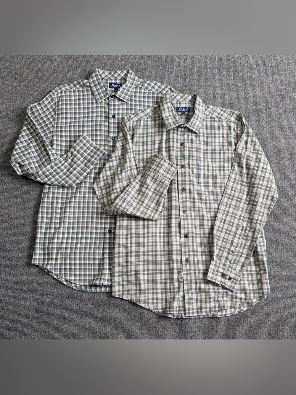 Lot 2 Oxford Men’s Large Plaid Long Sleeve Button Up Shirts 100% Cotton